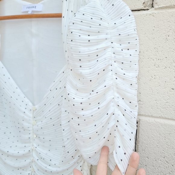 Frame | Puff Sleeve Polka Dot Ruched Georgette Top Size Medium - Picture 6 of 9